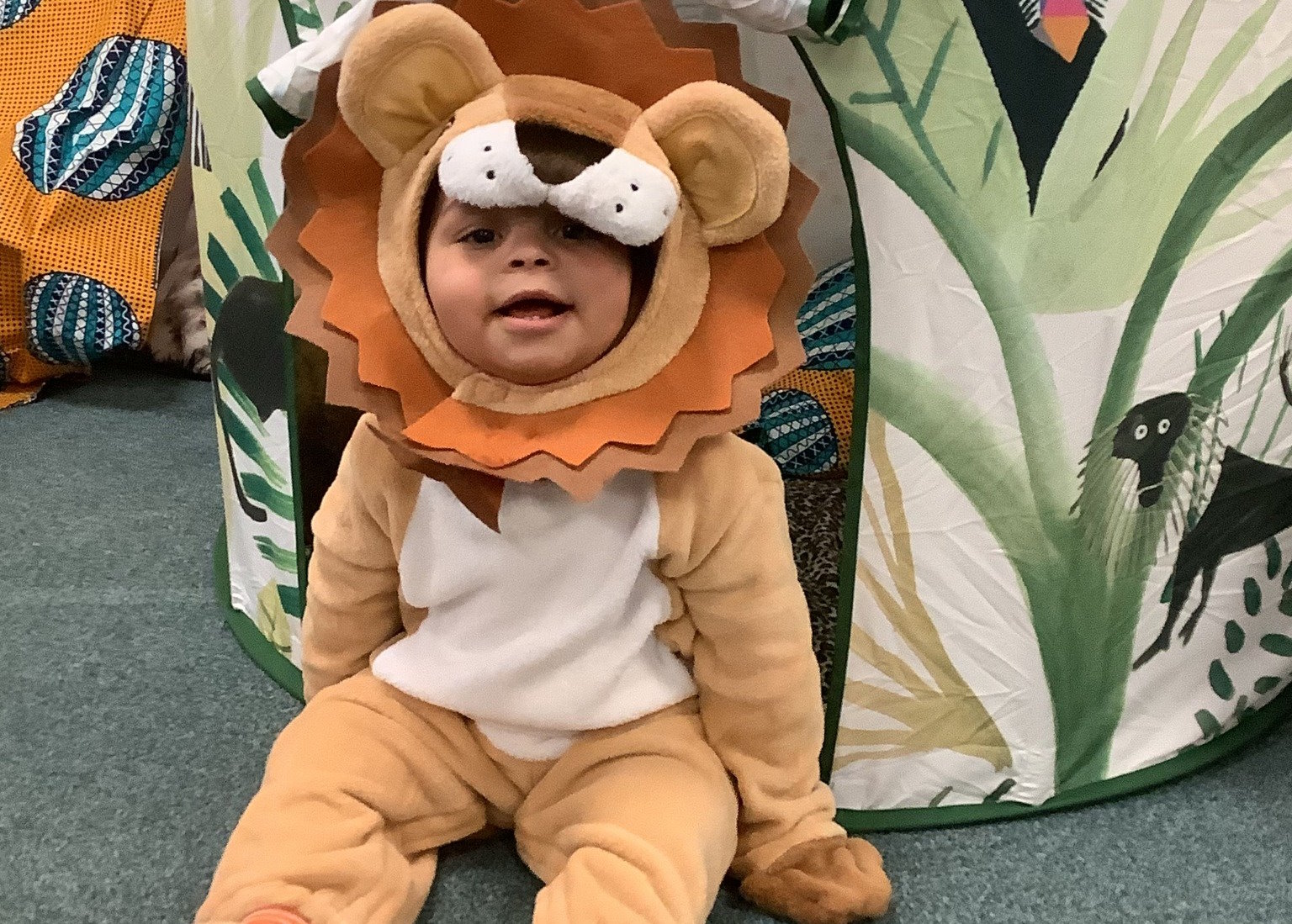 A young boy dressed as a lion