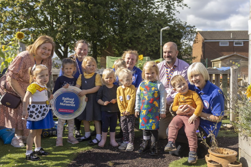 Children and nursery staff were joined by Councillor Jim Cammell and Councillor Teresa Pepper at Higher Broughton Nursery in Salford
